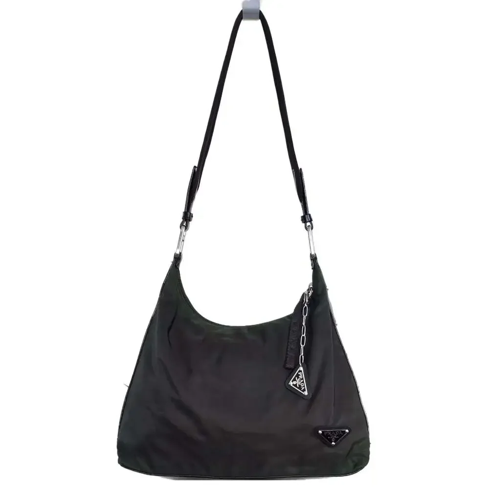 Prada Tessuto Custom Nylon Dark Green Shoulder Bag with Studs